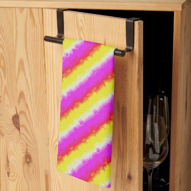Gult Rosa Artdeco Rainbow Rand Kökshandduk (Thirds Fold)