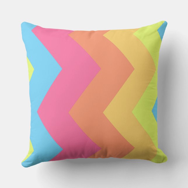 Gult, Rosa, blått och Orange Chevron Mönster Kudde (Baksida)