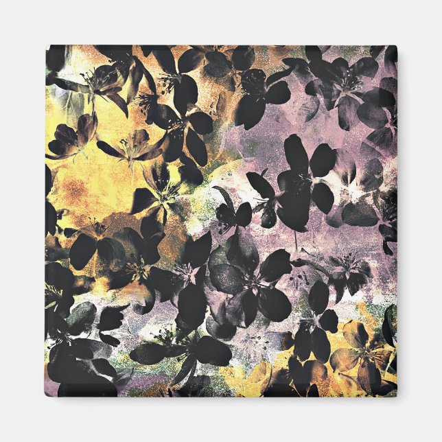 Gult rosa blomma mönster blommigt digital konst magnet (Framsidan)