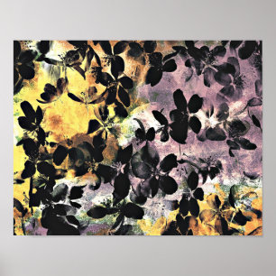 Gult rosa blomma mönster blommigt digital konst poster