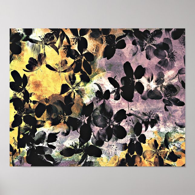 Gult rosa blomma mönster blommigt digital konst poster (Framsidan)