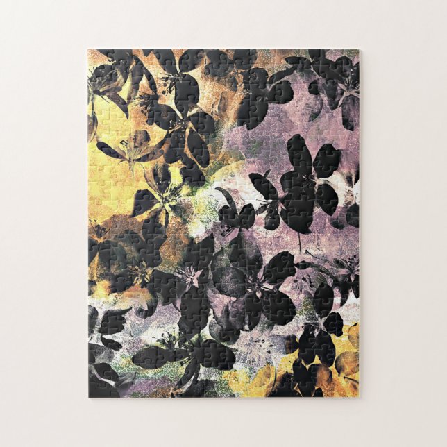 Gult rosa blomma mönster blommigt digital konst pussel (Vertikal)