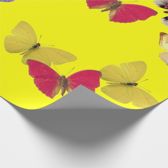 Gult Rosa Blue Butterflies Wrapping Papper Presentpapper (Hörn)