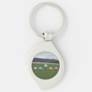 GULT, ROSA, BLUE OCH VITA Golf Bollar Swirl Silverfärgad Nyckelring