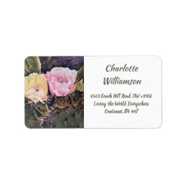 Gult Rosa Cactus Flowers in Watercolor Adress Adressetikett