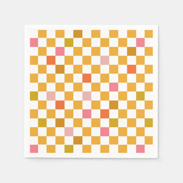 Gult Rosa Checkerboard Mönster Birthday Pappersservett (Framsidan)