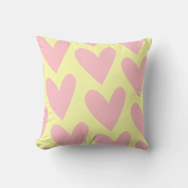 Gult Rosa Cute Simple Heart Y2K Mönster Kudde (Framsida)