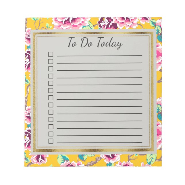 Gult Rosa Flowers Guld att göra Anteckningsblock (Framsida)