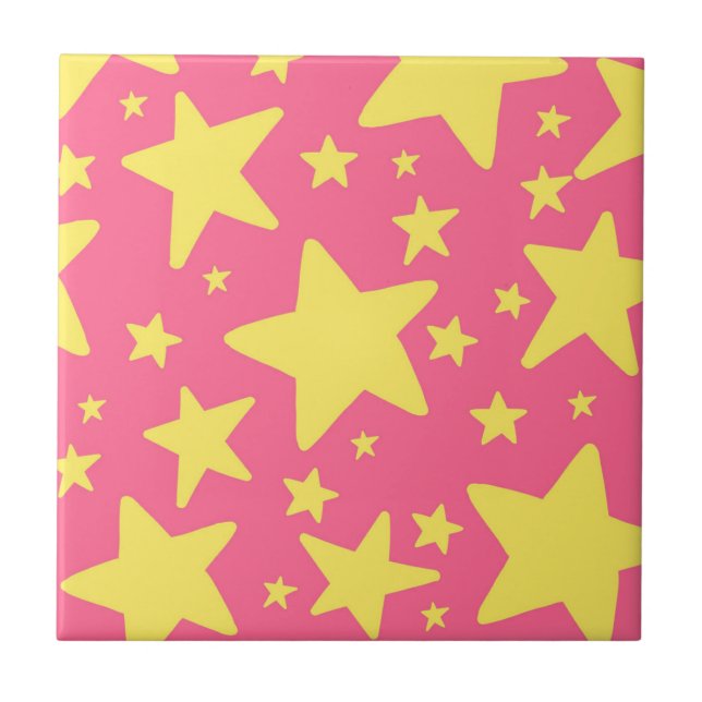 Gult Rosa Geometric Stars Mönster Kakelplatta (Framsidan)