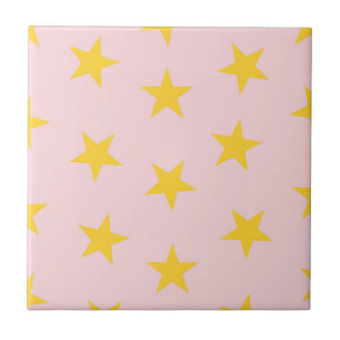 Gult Rosa Geometric Stars Mönster Kakelplatta