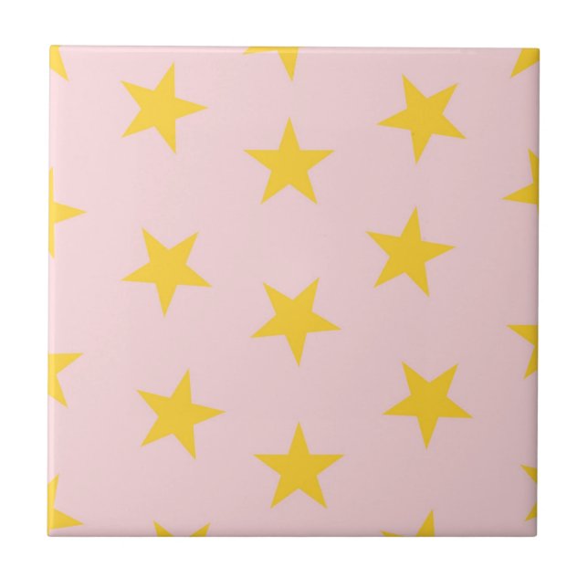 Gult Rosa Geometric Stars Mönster Kakelplatta (Framsidan)
