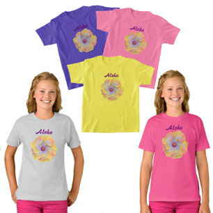 Gult Rosa Lilac Hibiscus Hawaiian Aloha T Shirt