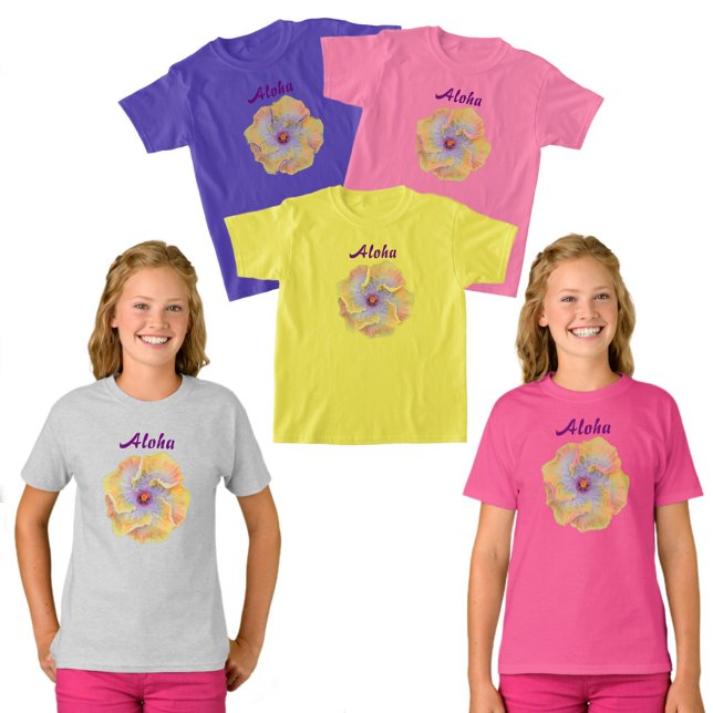 Gult Rosa Lilac Hibiscus Hawaiian Aloha T Shirt (Skapare uppladdad)