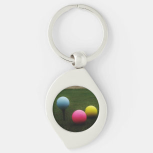 GULT, ROSA OCH BLUE Golf Bollar Swirl Silverfärgad Nyckelring