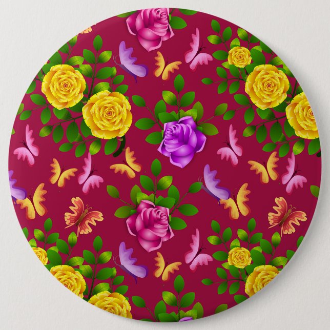 Gult, Rosa och Lila Ro blomma Knapp (Framsida)