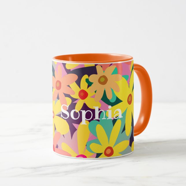 Gult, rosa och orange blommor mugg (Framsida höger)