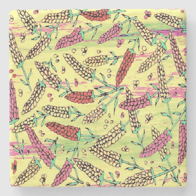gult, rosa och rött mönster stenunderlägg (Framsidan)