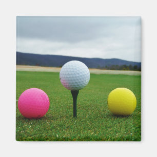 GULT, ROSA OCH VITE Golf Bollar Magnet