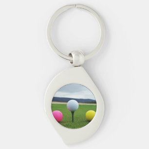 GULT, ROSA OCH VITE Golf Bollar Swirl Silverfärgad Nyckelring
