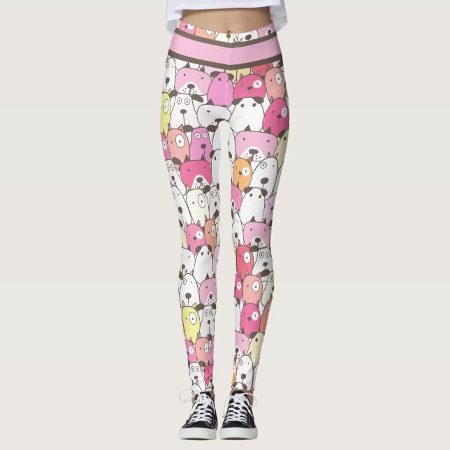 Gult, Rosa, Orange och vitt Hundar Leggings (Framsida)