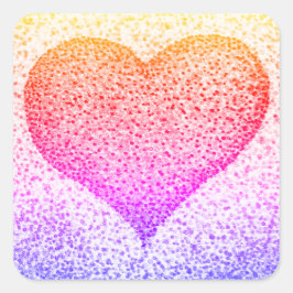 Gult Rosa Orange Pointillism Heart Fyrkantigt Klistermärke