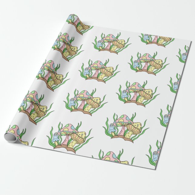 Gult Rosa Pop Art Stil Retro Mushroom Birthday Presentpapper (Utrullad)