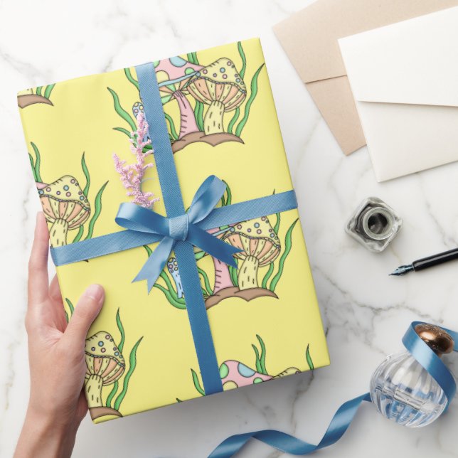 Gult Rosa Pop Art Stil Retro Mushroom Birthday Presentpapper (Gifting)
