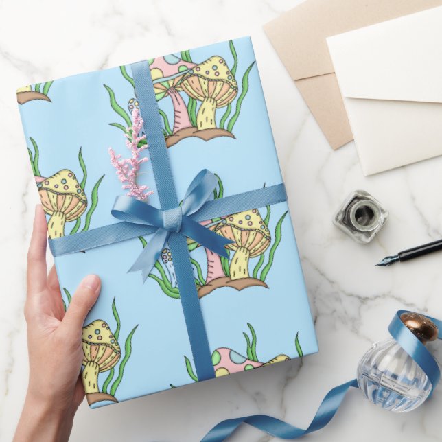 Gult Rosa Pop Art Stil Retro Mushroom Birthday Presentpapper (Gifting)