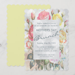 Gult Rosa ros Flowers Mors dag Brunch Inbjudningar