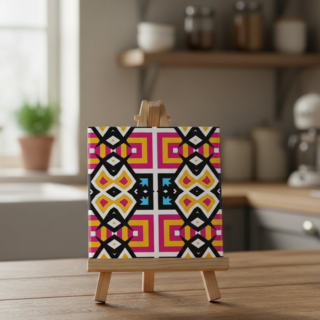 Gult Rosa Vibrant Mosaic Geometric Patternated Kakelplatta (Skapare uppladdad)