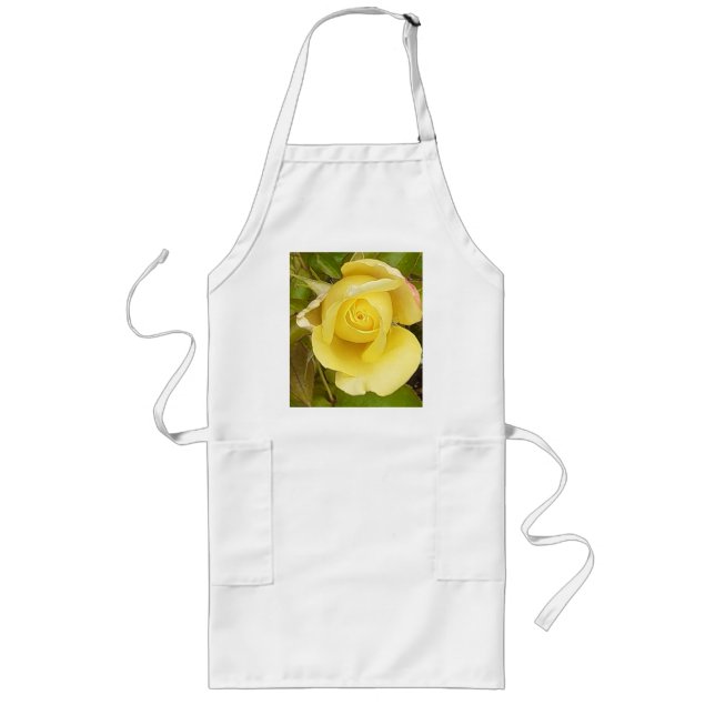 Gult Rosenknopp Apron Långt Förkläde (Framsidan)