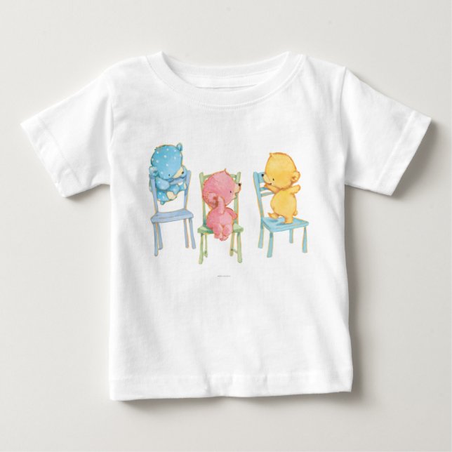 Gult, rosor och blåttbjörnar på stolar t-shirt (Framsida)