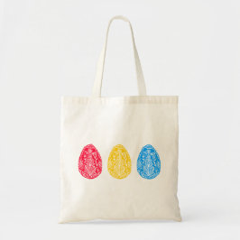 Gult/rött/blått Rustic-Blommigt, Påskägg Linocut Tygkasse