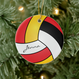 Gult, rött, vitt och svart anpassat Volleyball Julgransprydnad Keramik