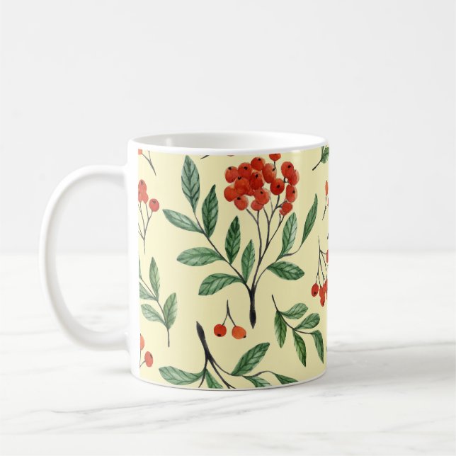 Gult Rowan Watercolor Seamless Mönster Kaffemugg (Vänster)