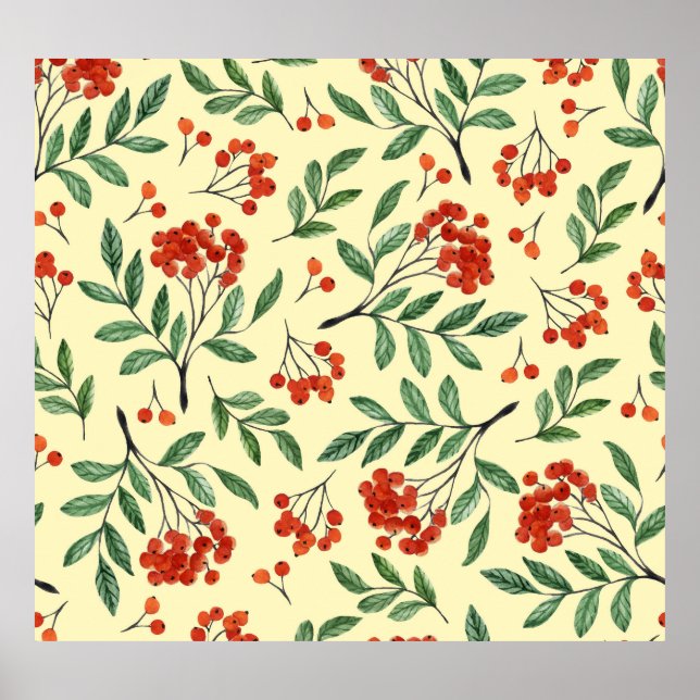 Gult Rowan Watercolor Seamless Mönster Poster (Framsidan)
