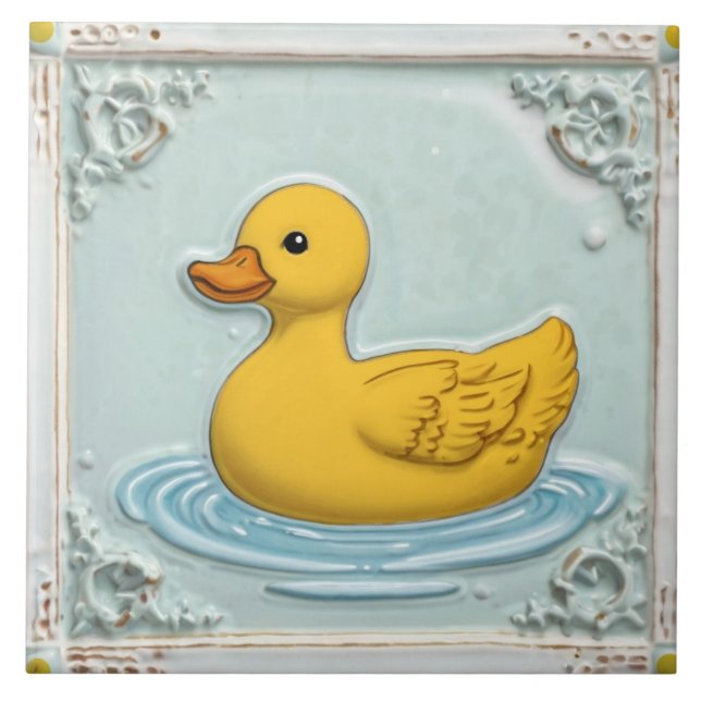 Gult Rubber Anka Cute Duckie Ducky Leksak Bathroom Kakelplatta (Framsidan)