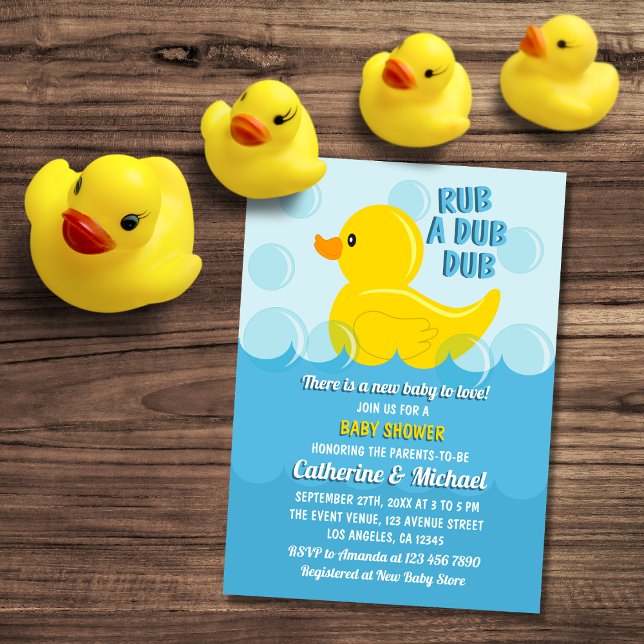 Gult Rubber Anka Rub A Dub Dub Baby Shower Inbjudningar (Skapare uppladdad)