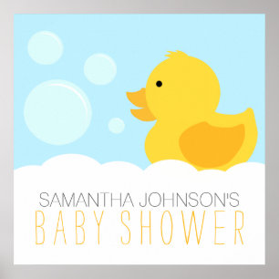Gult Rubber Ducky Bubble Bath Baby Shower Poster