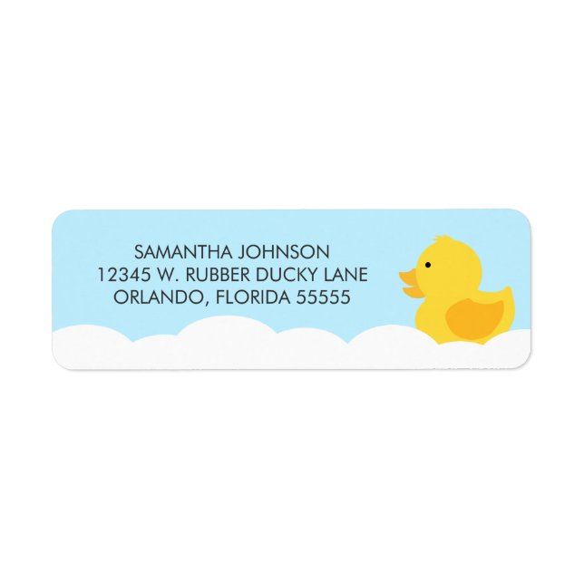 Gult Rubber Ducky Bubble Bath Returadress Etikett (Framsidan)
