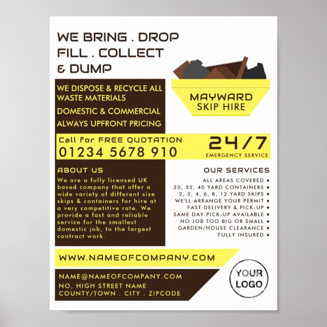 Gult Rubbish Skip Design, Skip/Dumpster Company Poster (Framsidan)