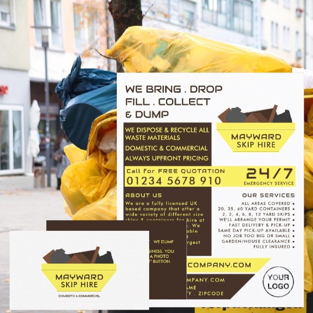 Gult Rubbish Skip Design, Skip/Dumpster Company Visitkort (Skapare uppladdad)