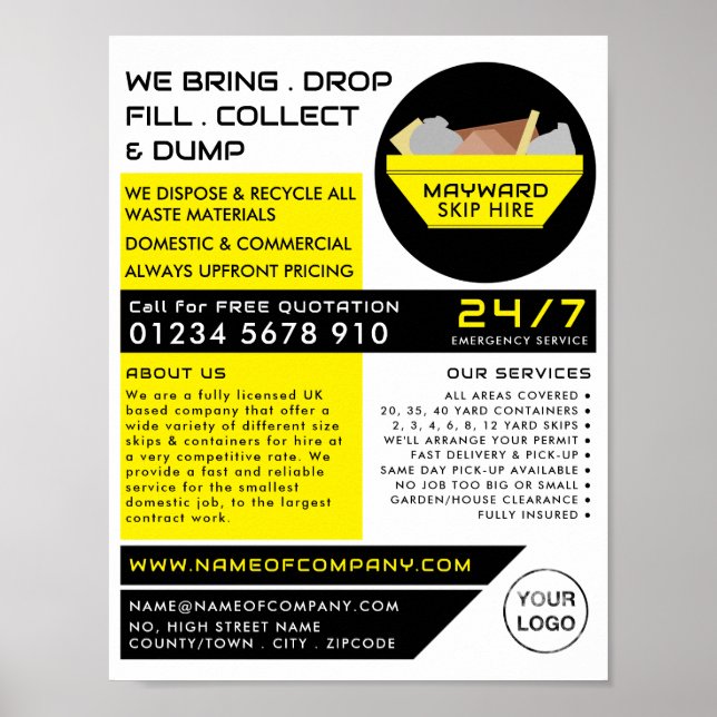 Gult Rubbish Skip, Skip/Dumpster Company Poster (Framsidan)