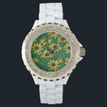 Gult Rudbekia på mörk grönt Armbandsur<br><div class="desc">Handmålad vektor mönster med gult rudbekia-blommor</div>