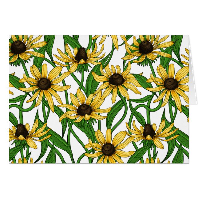Gult Rudbekia på vitt Hälsningskort (Framsidan Horizontal)