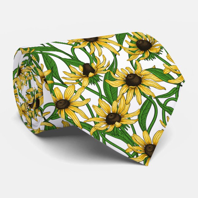 Gult Rudbekia på vitt Slips (Rullad)