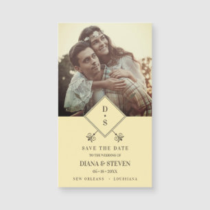 Gult Rustic Boho Photo Förlovning Spara datum