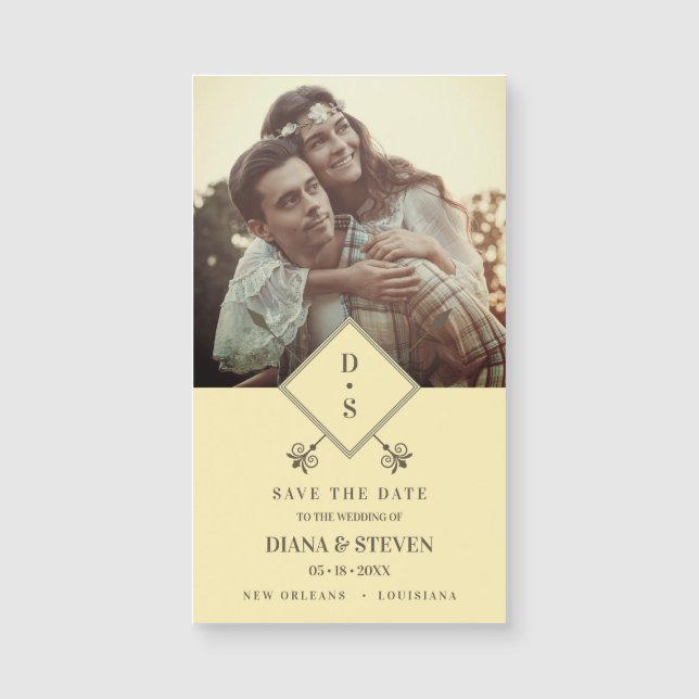 Gult Rustic Boho Photo Förlovning Spara datum (Framsida)