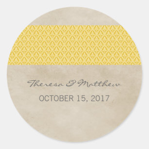 Gult Rustic Damask Wedding Stickers Runt Klistermärke