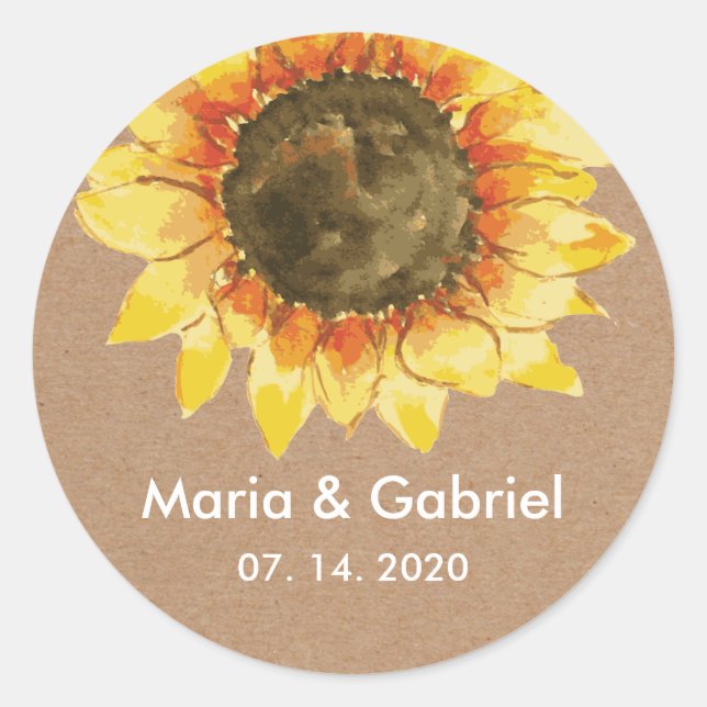 Gult Rustic solros. Personlig Runt Klistermärke (Framsida)